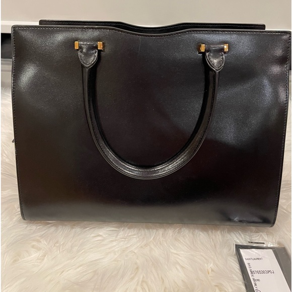 Saint Laurent YSL Small Uptown Cabas Top Handle Bag Black Clutch - Picture 8 of 15